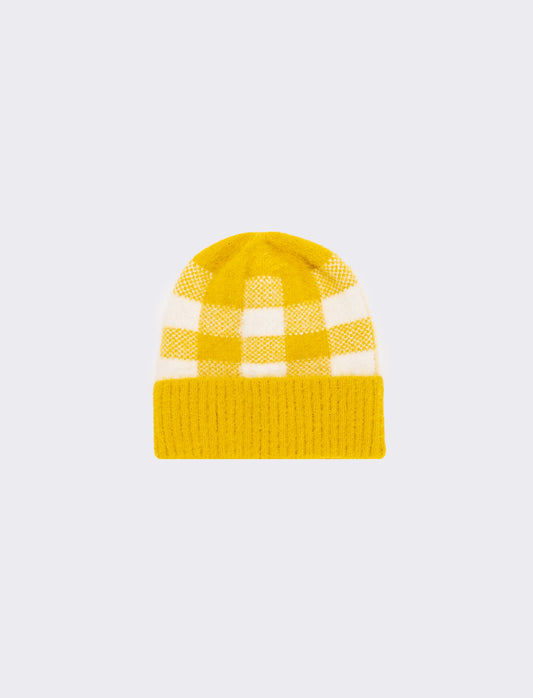 Cappello quadri con risvolto bambino - Giallo