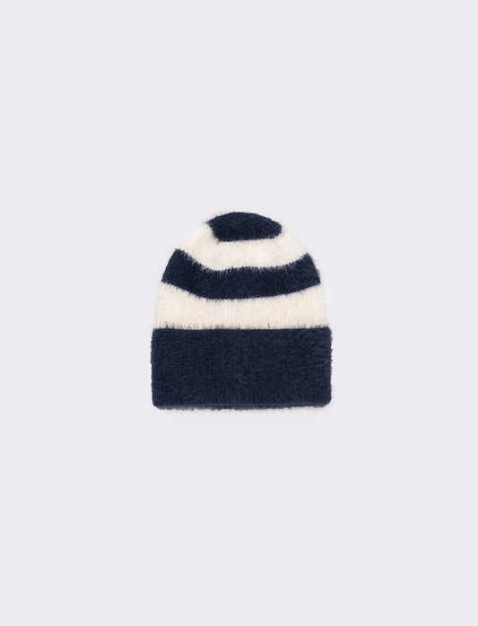 Cappello riga larga con pon pon bambino - Blu