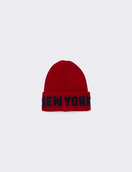 Cappello con risvolto e scritta new york bambino - Rosso