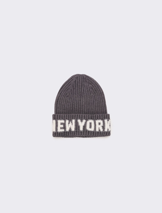 Cappello con risvolto e scritta new york bambino - Grigio