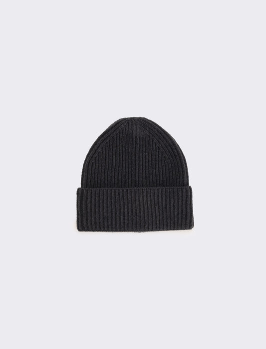 Cappello cuffia costine con risvolto - Nero