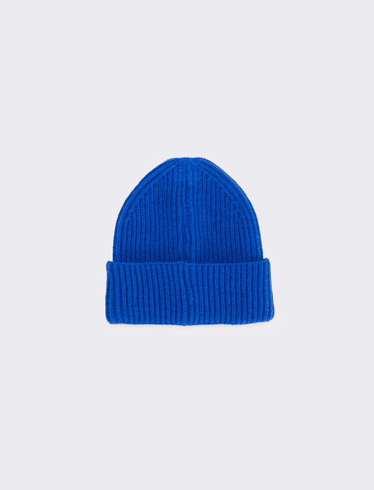 Cappello cuffia costine con risvolto - Blu