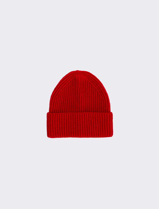 Cappello cuffia costine con risvolto - Rosso