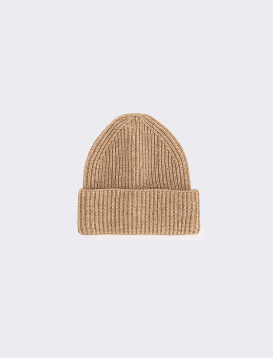 Cappello cuffia costine con risvolto - Beige