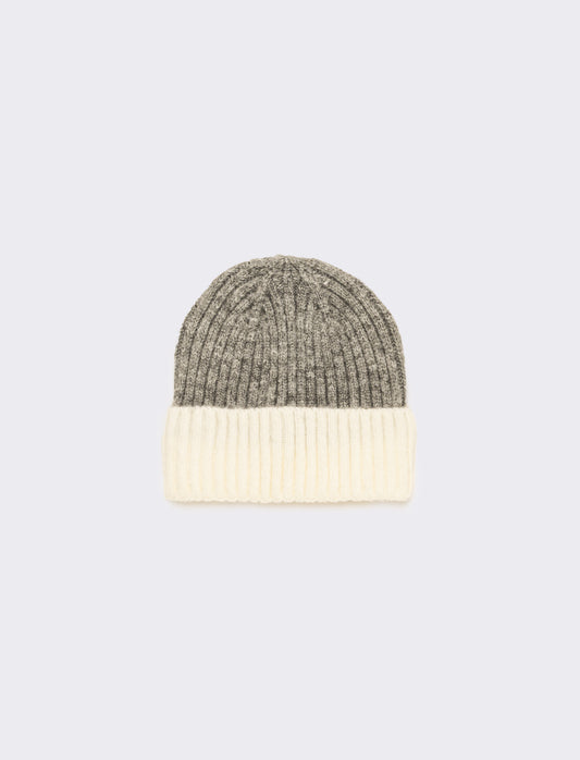 Cappello cuffia con risvolto a coste - Bianco sporco