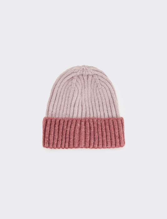 Cappello cuffia con risvolto a coste - Lilla