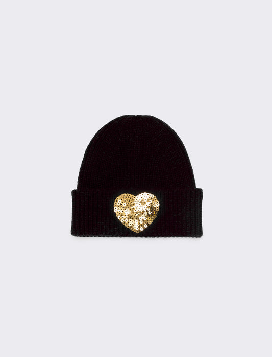 Cappello con cuore paillettes - Nero