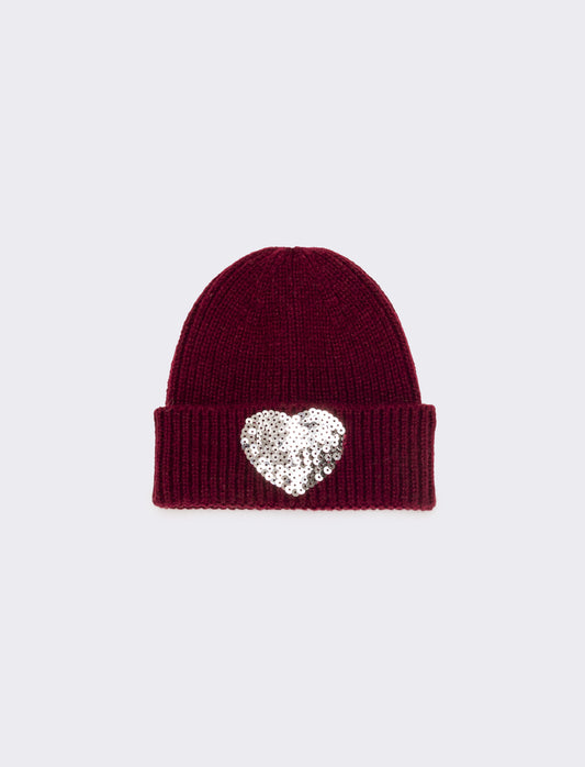 Cappello con cuore paillettes - Bordeaux
