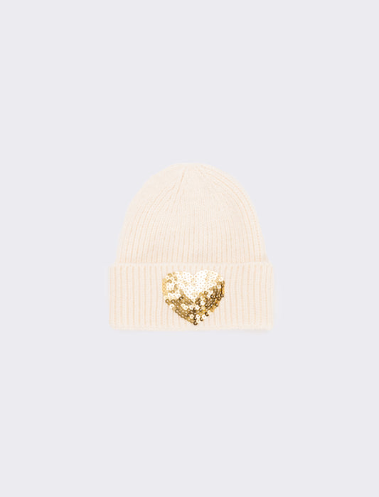 Cappello con cuore paillettes - Bianco sporco