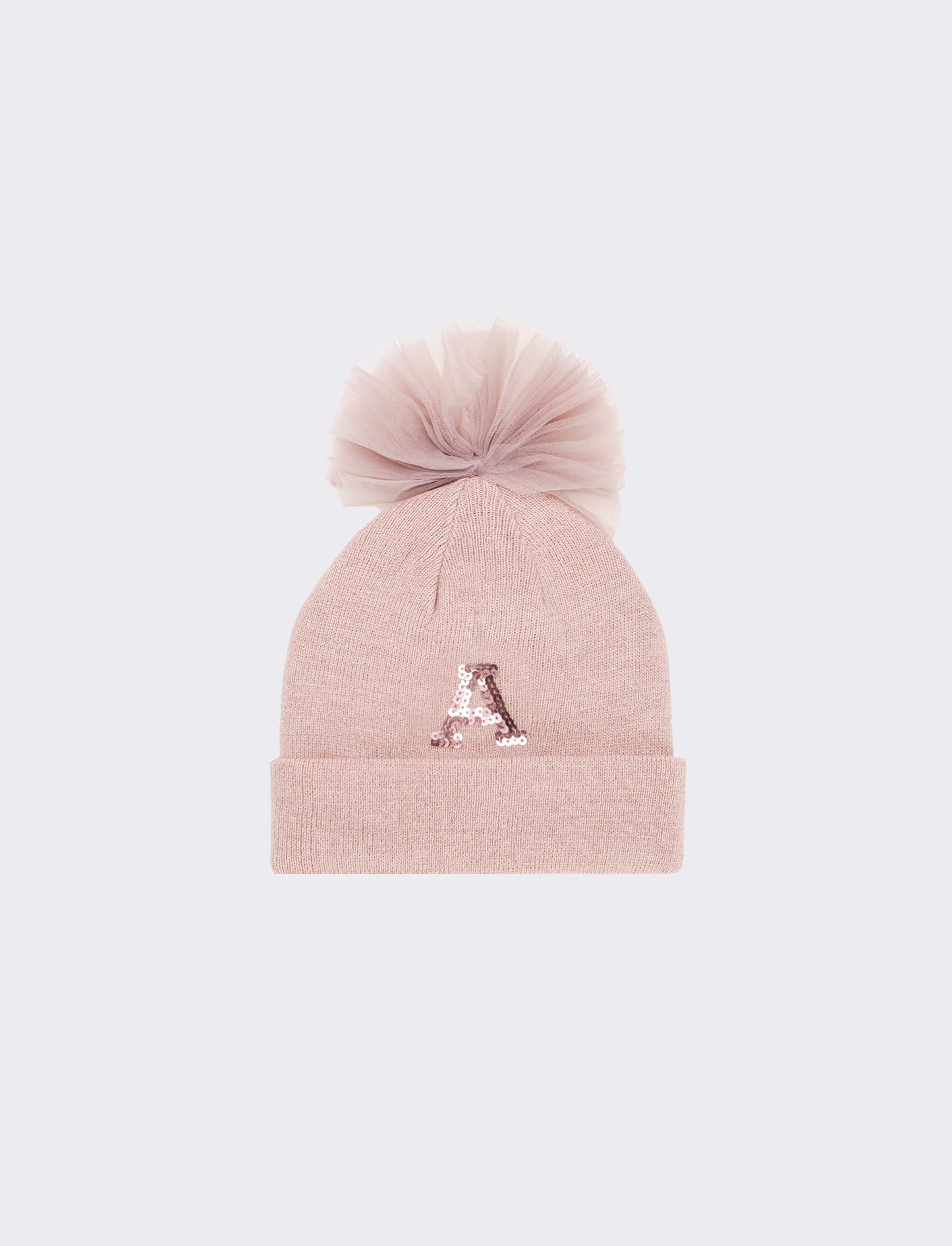Cappello con fiocco in tulle e lettera paillettes - Rosa