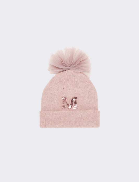 Cappello con fiocco in tulle e lettera paillettes - Var 4