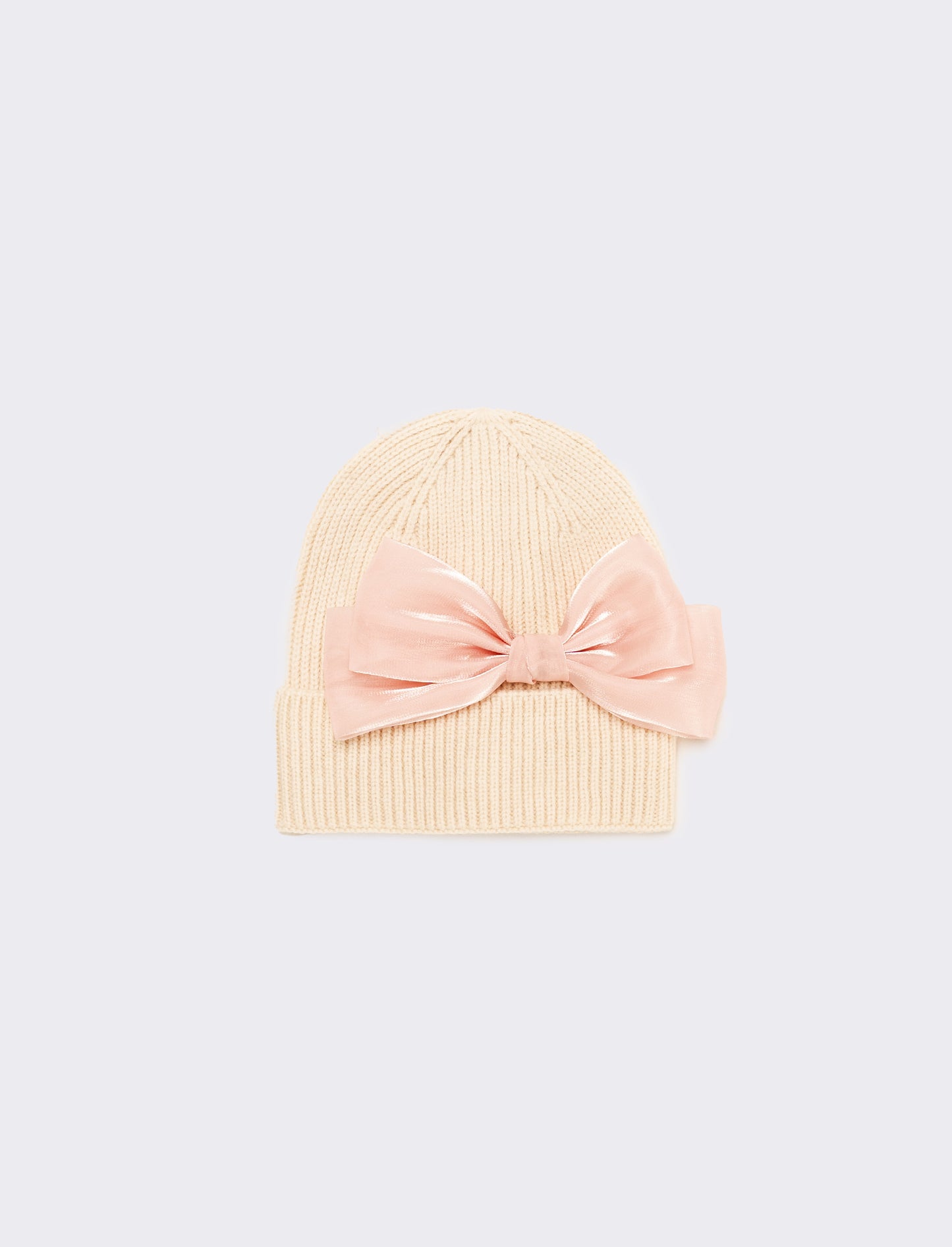 Cappello cuffia fiocco grande - Bianco panna