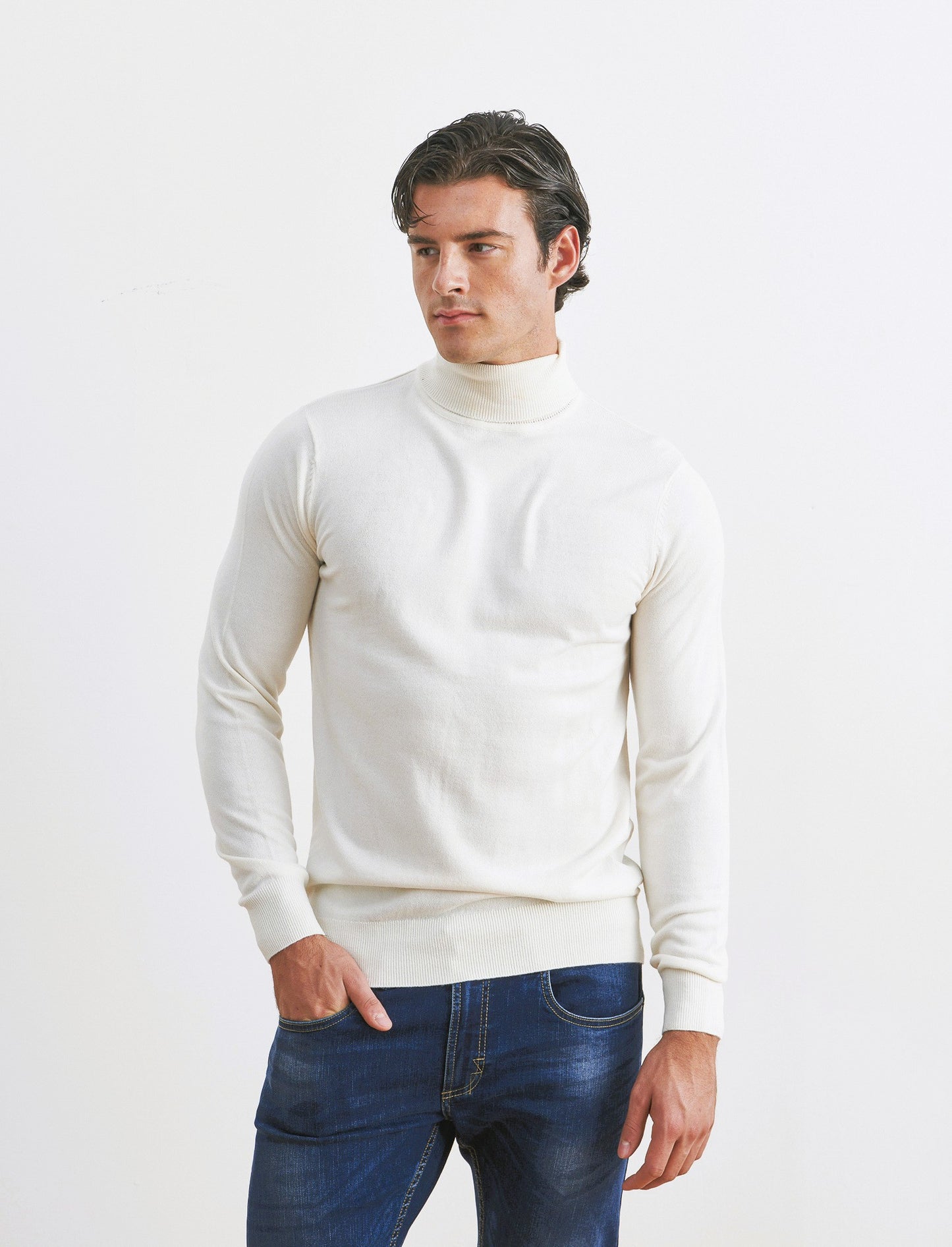 MAGLIA COLLO ALTO BASIC - Beige ecru