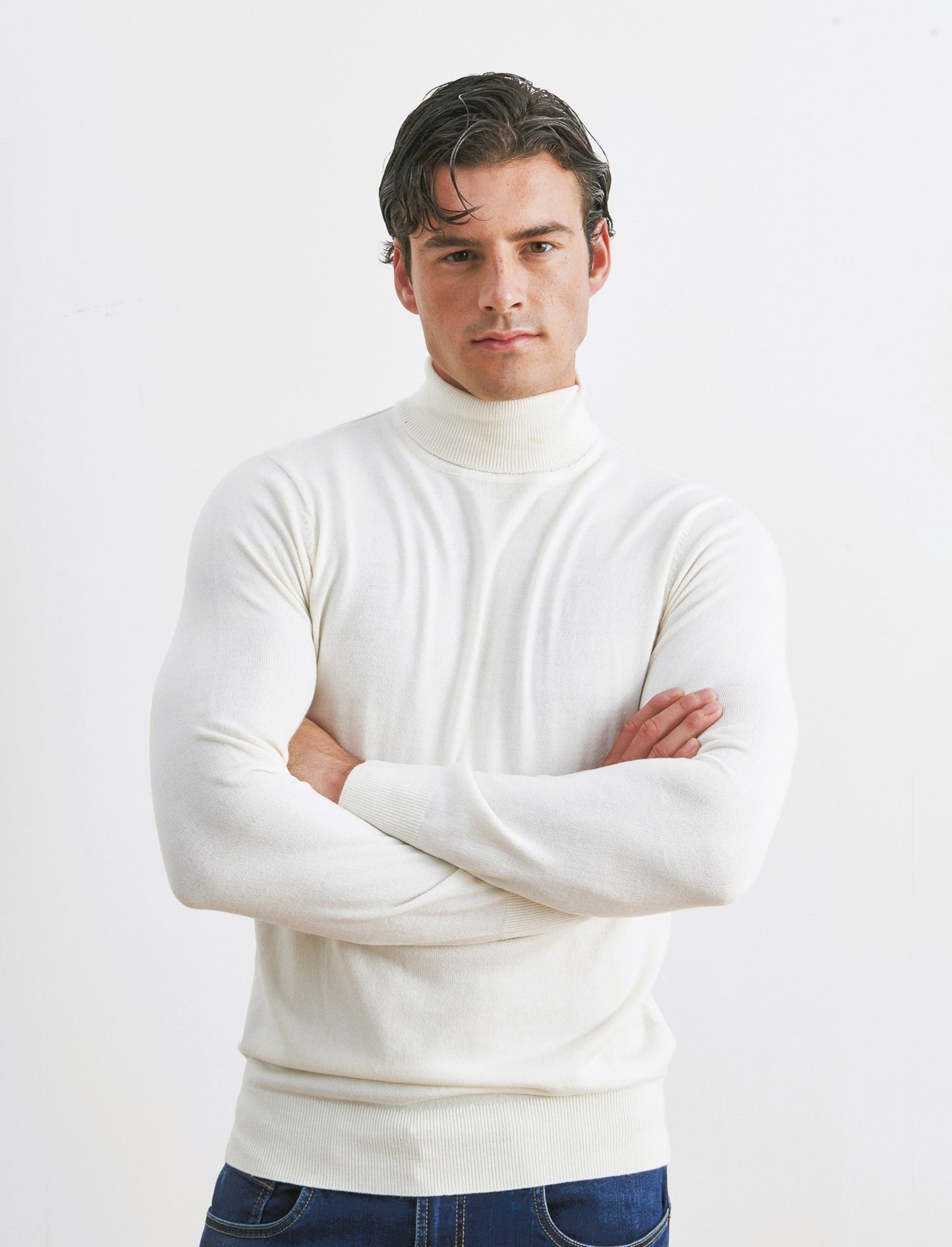 MAGLIA COLLO ALTO BASIC - Beige ecru