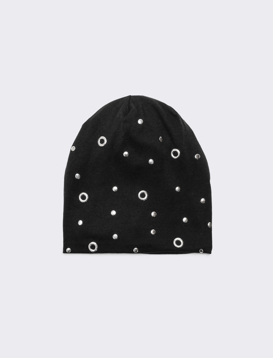 Cappello cuffia donna con rivetti - Nero