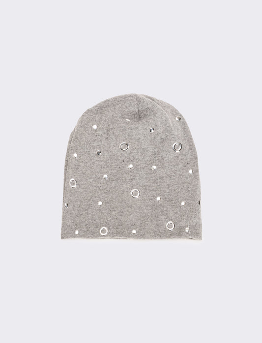 Cappello cuffia donna con rivetti - Grigio mel.