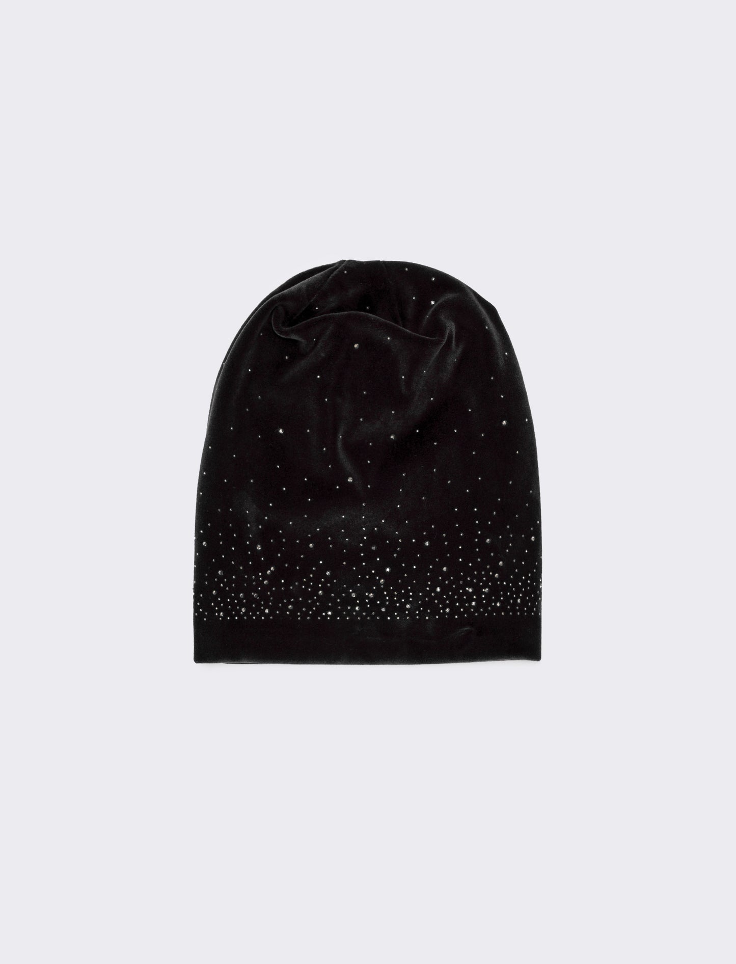 Cappello cuffia in velluto con strass - Nero