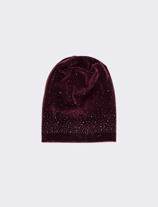 Cappello cuffia in velluto con strass - Bordeaux