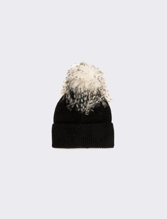 Cappello con pon pon pelo lungo donna - Nero