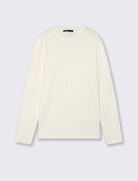 Maglia girocollo jacquard maniche lunghe - Beige ecru