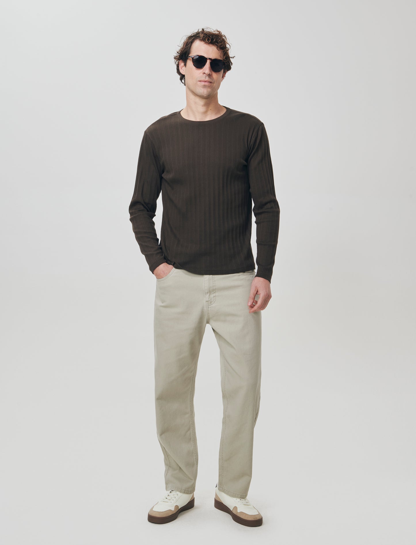 Long sleeve jacquard crew neck sweater - Brown