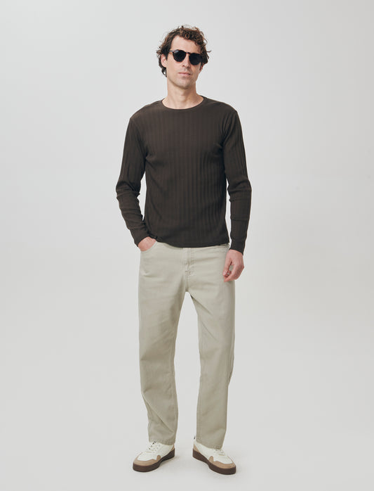 Maglia girocollo jacquard maniche lunghe - Moro