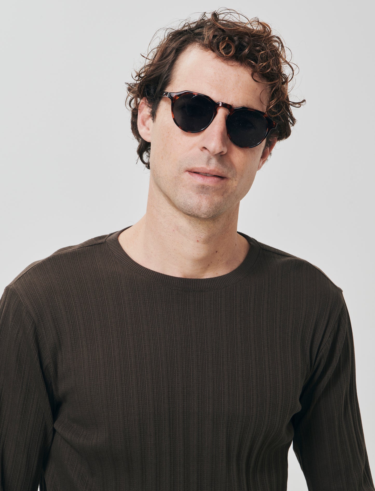 Long sleeve jacquard crew neck sweater - Brown