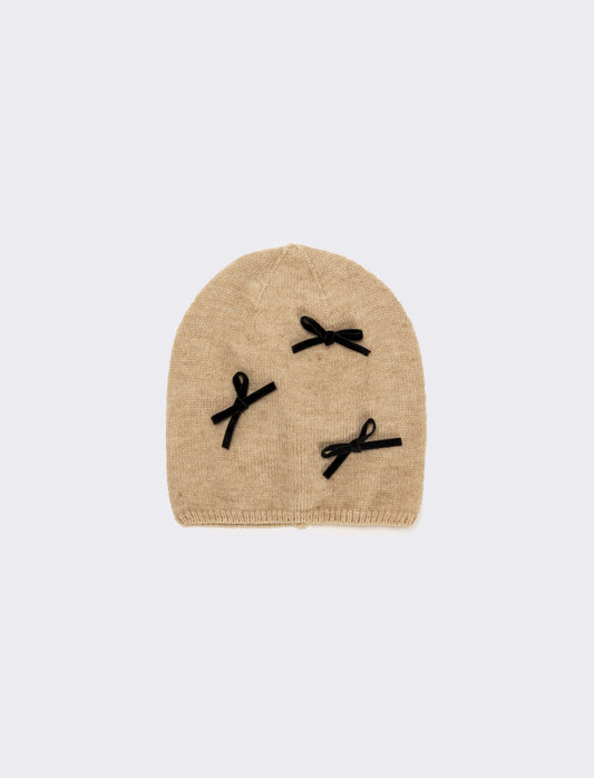 Cappello cuffia con fiocchetti velluto - Beige
