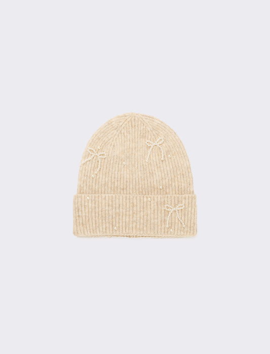 Cappello con fiocchetti in perle - Beige