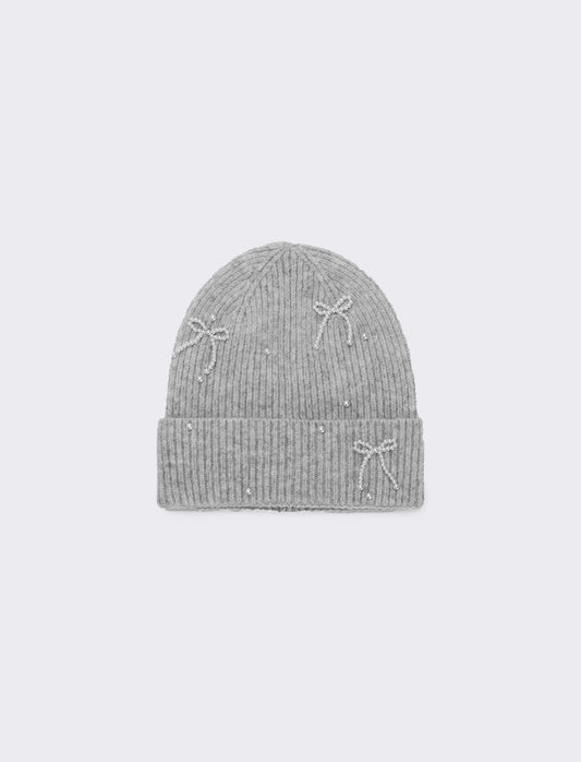 Cappello con fiocchetti in perle - Grigio