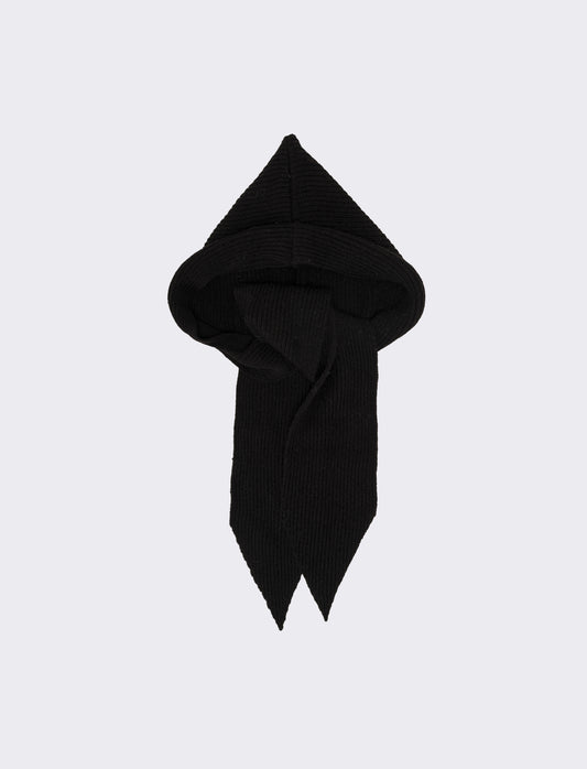 Cappello sciarpa in maglia a costine - Nero