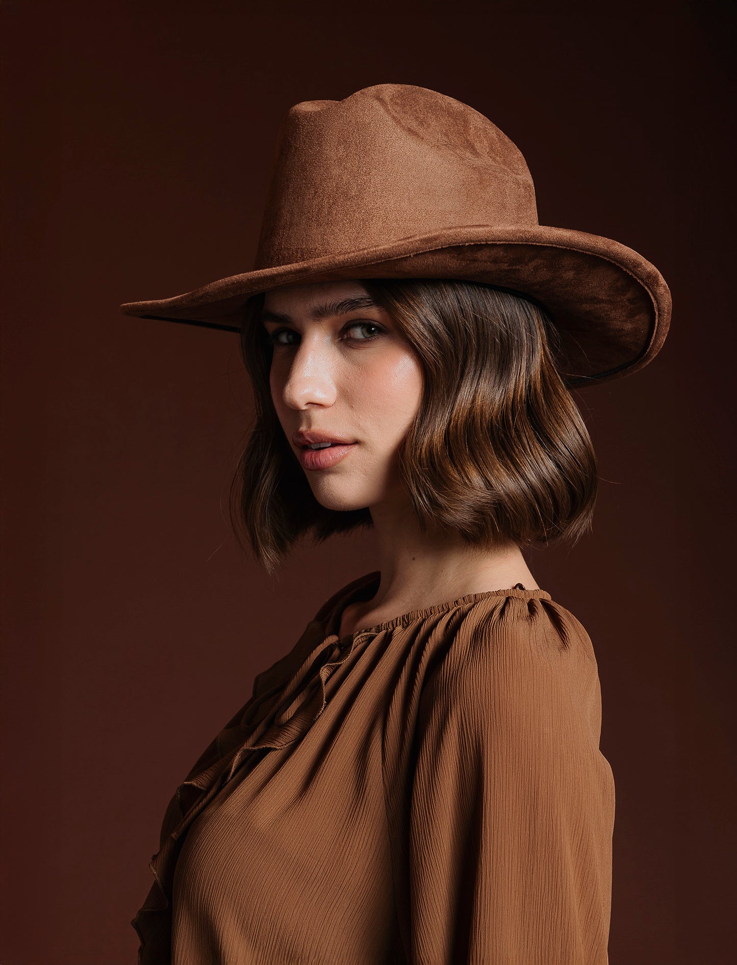 Cappello cowboy in dainetto donna - Marrone