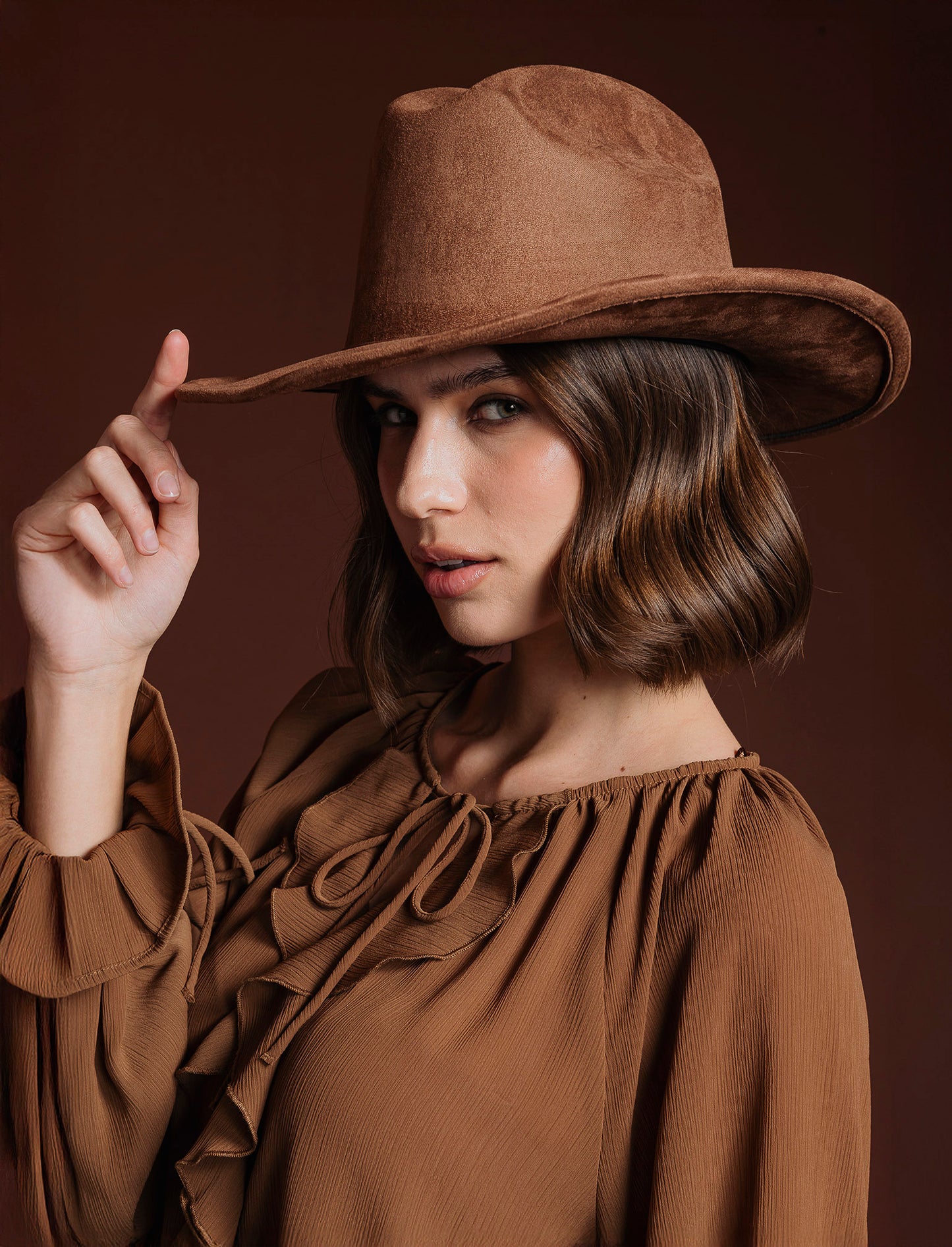 Cappello cowboy in dainetto donna - Marrone
