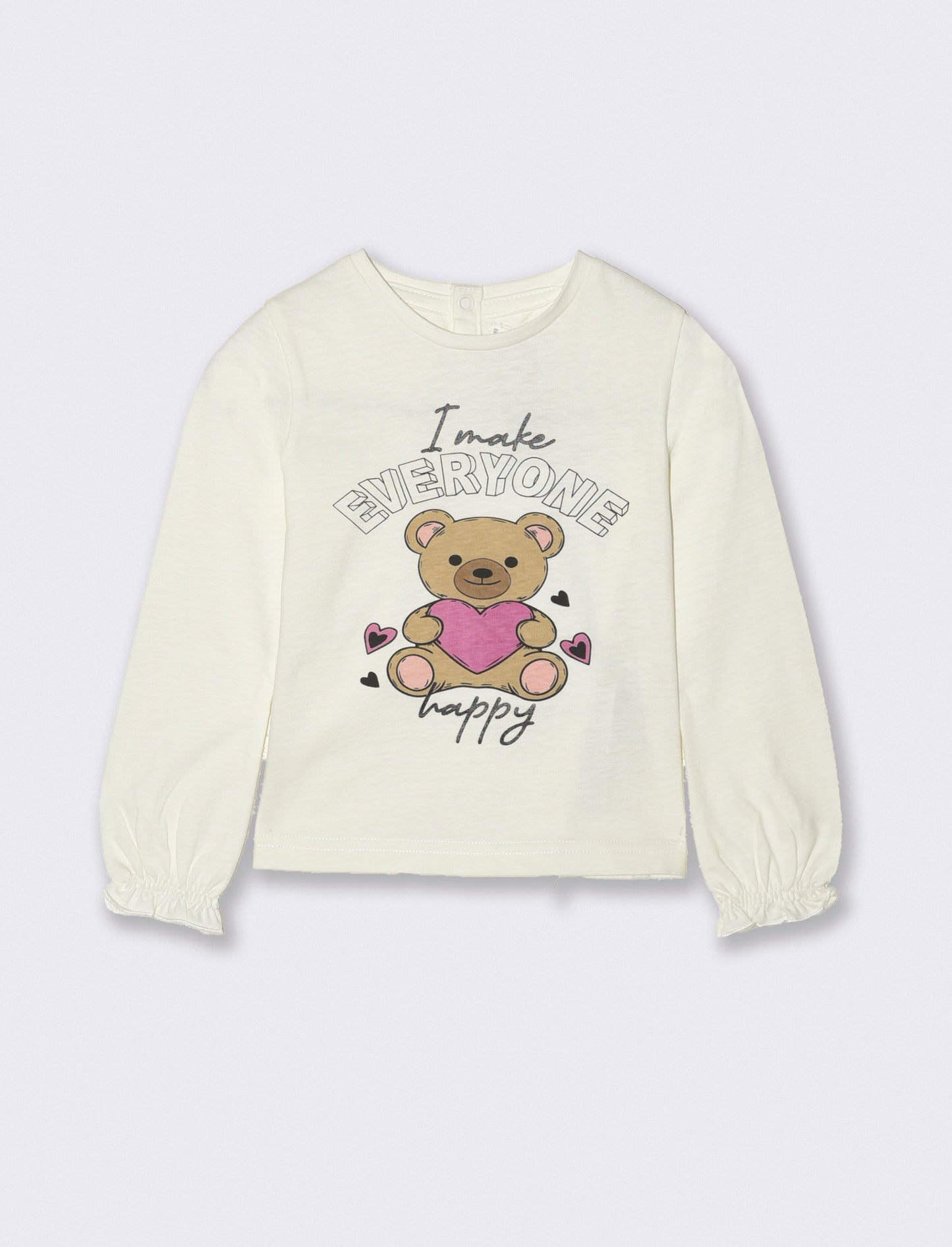 T shirt manica lunga con stampa - Bianco panna