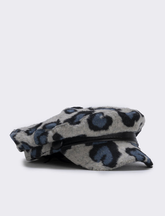 Cappello berrettone donna leopardato - Blu