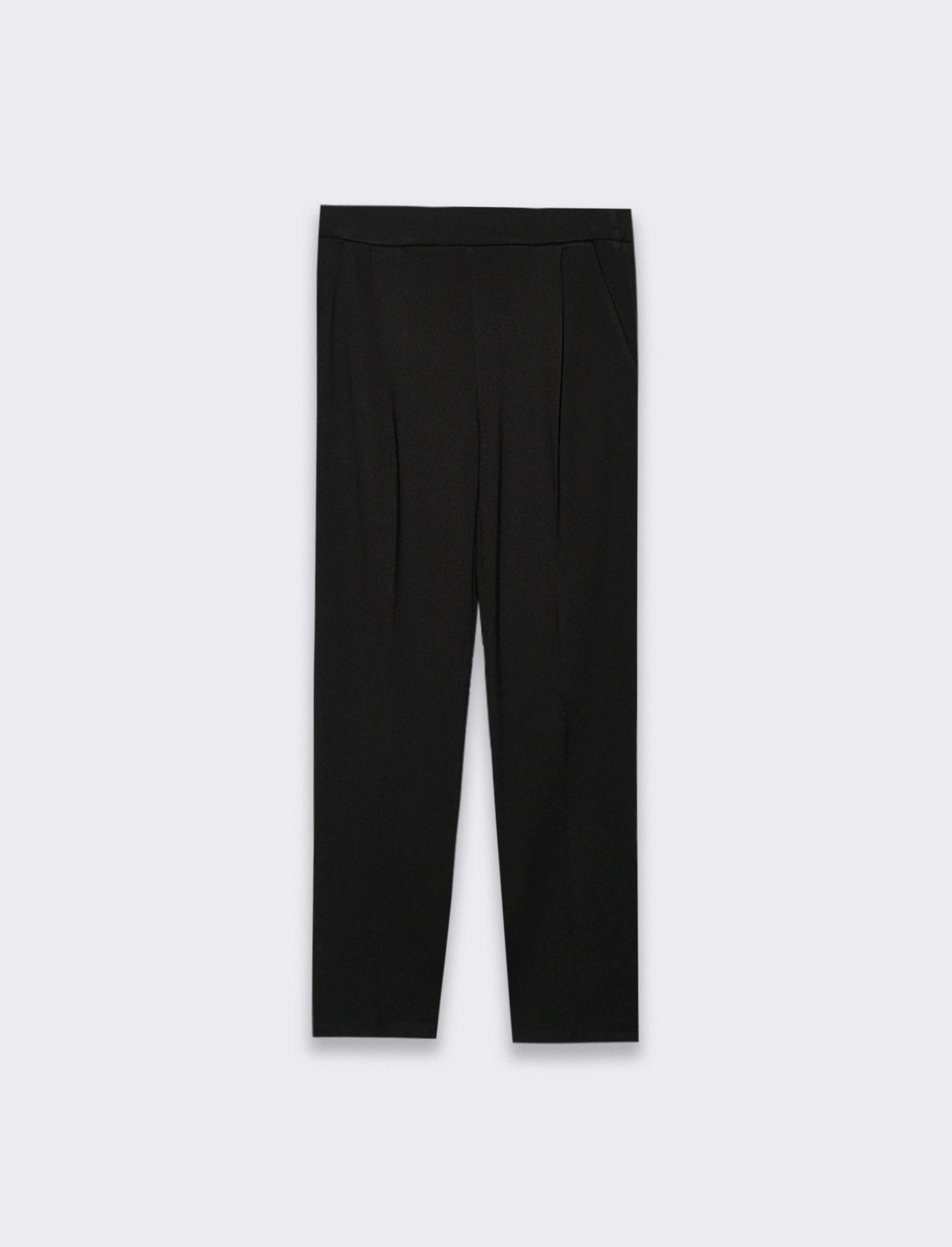 Pantalone elegante con taglio dritto, pieghe frontali e fascia elastica in vita. - Nero