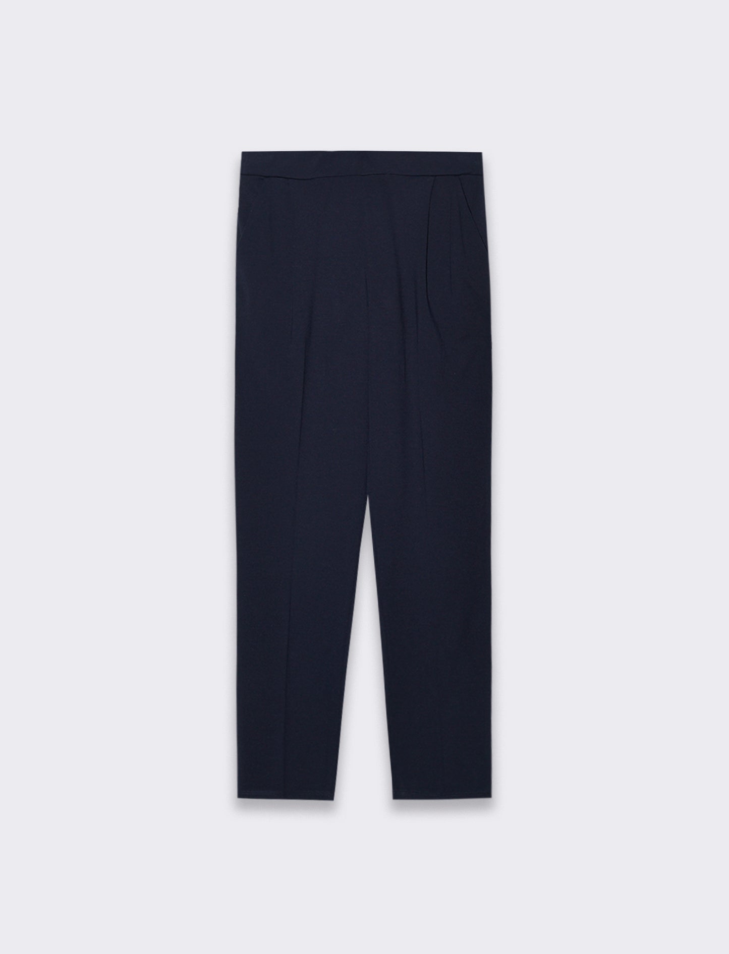 Pantalone elegante con taglio dritto, pieghe frontali e fascia elastica in vita. - Blu