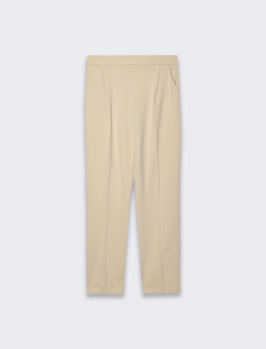 Pantalone elegante con taglio dritto, pieghe frontali e fascia elastica in vita. - Beige corda