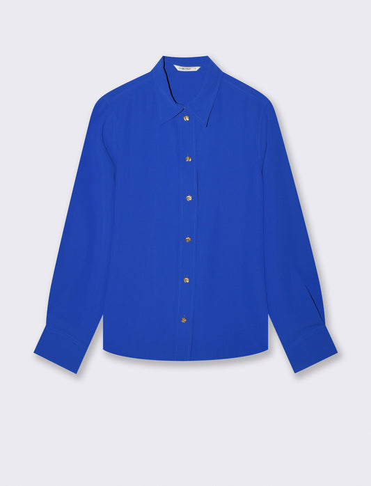 Camicia fluida manica lunga con bottoni dorati - Blu royal
