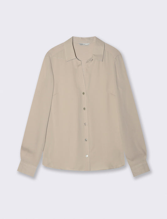 Shirt with Slits and Long Sleeves - Beige