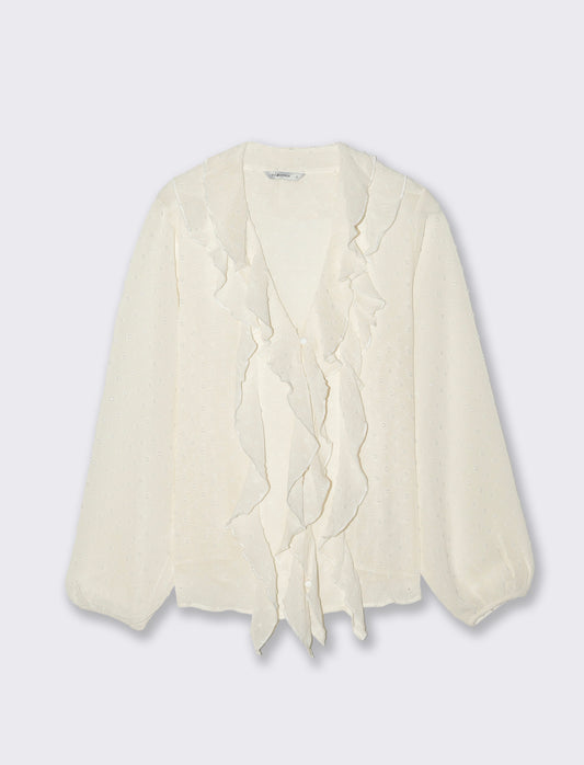 Camicia con scollo a V e rouches - Avorio