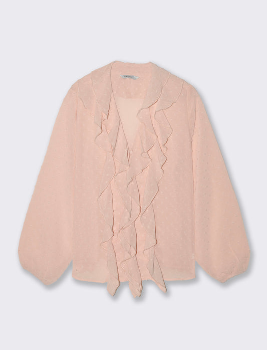 Camicia con scollo a V e rouches - Rosa chiaro