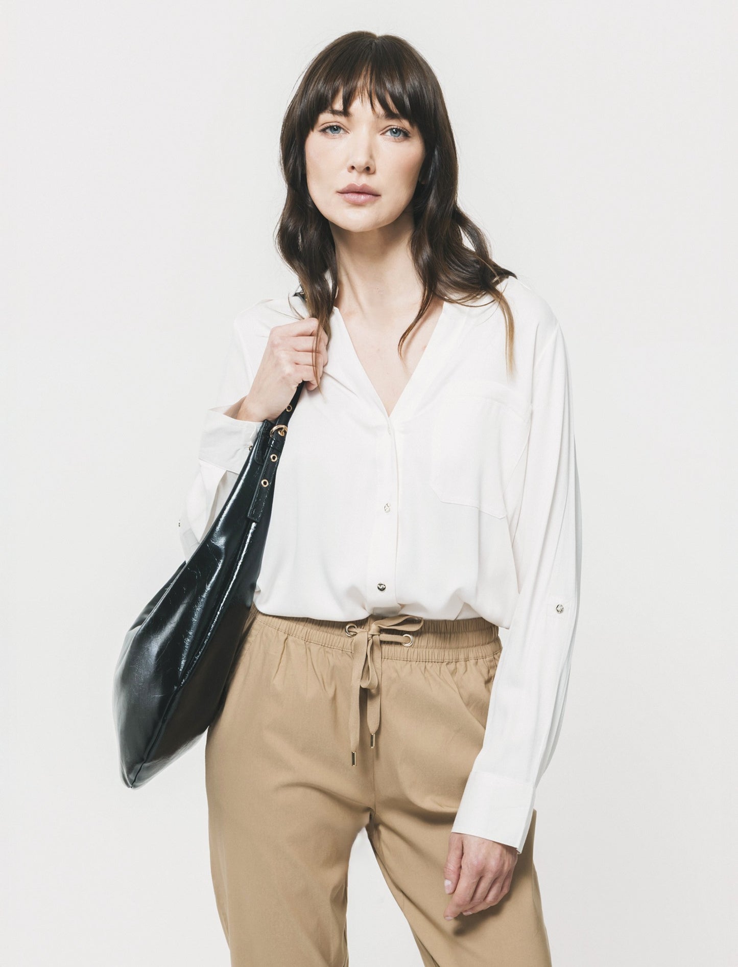 Camicia Basica con Tasche e Laccio - Avorio