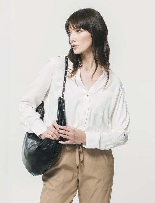 Borsa Hobo Vernice Lucida - Nero