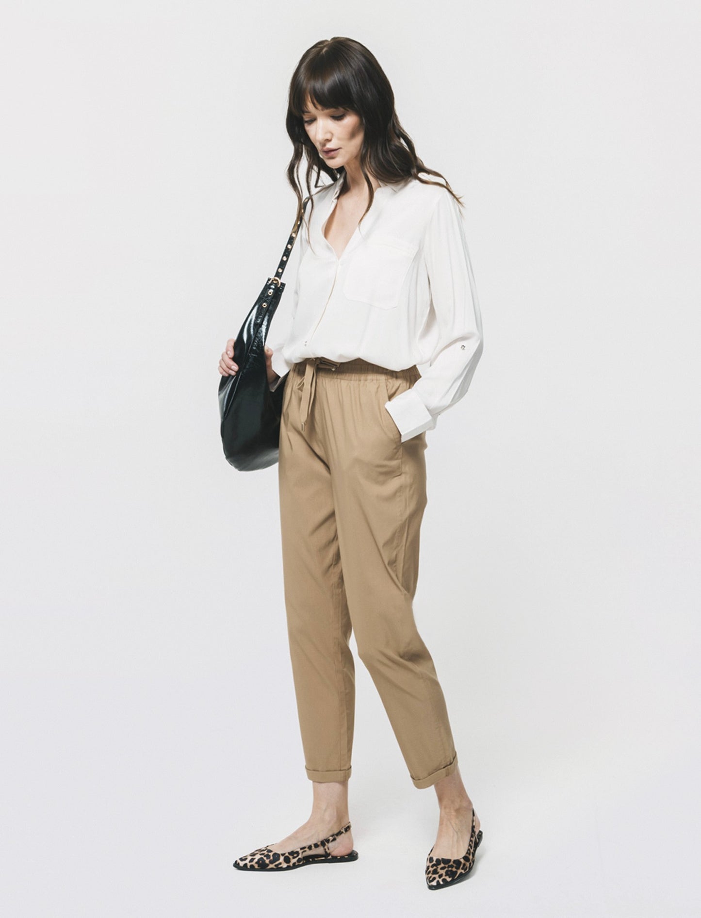 Camicia Basica con Tasche e Laccio - Avorio