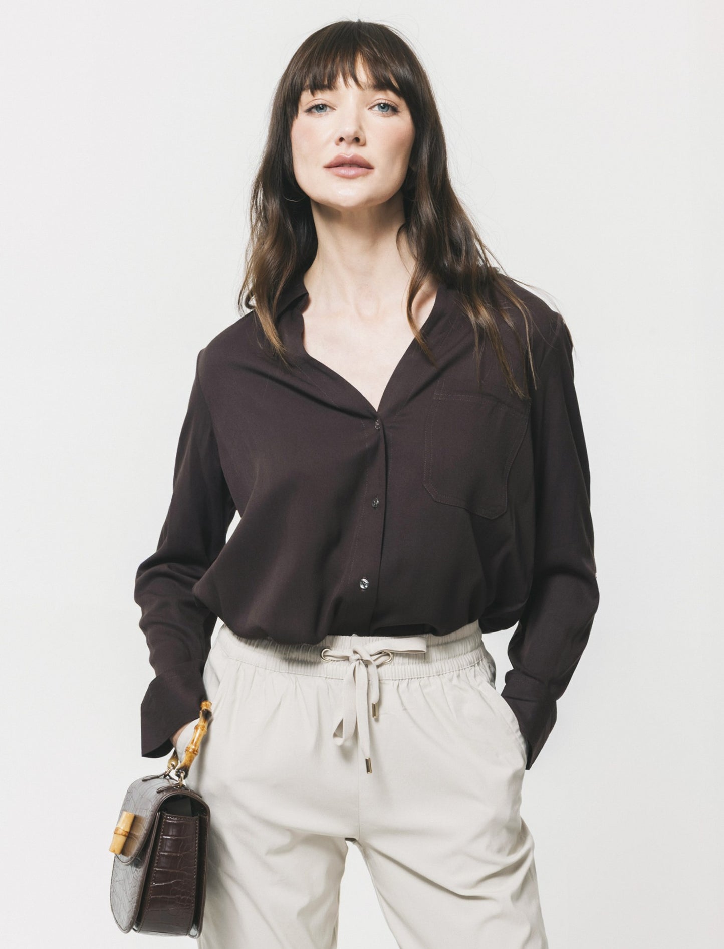 Camicia Basica con Tasche e Laccio - Moro