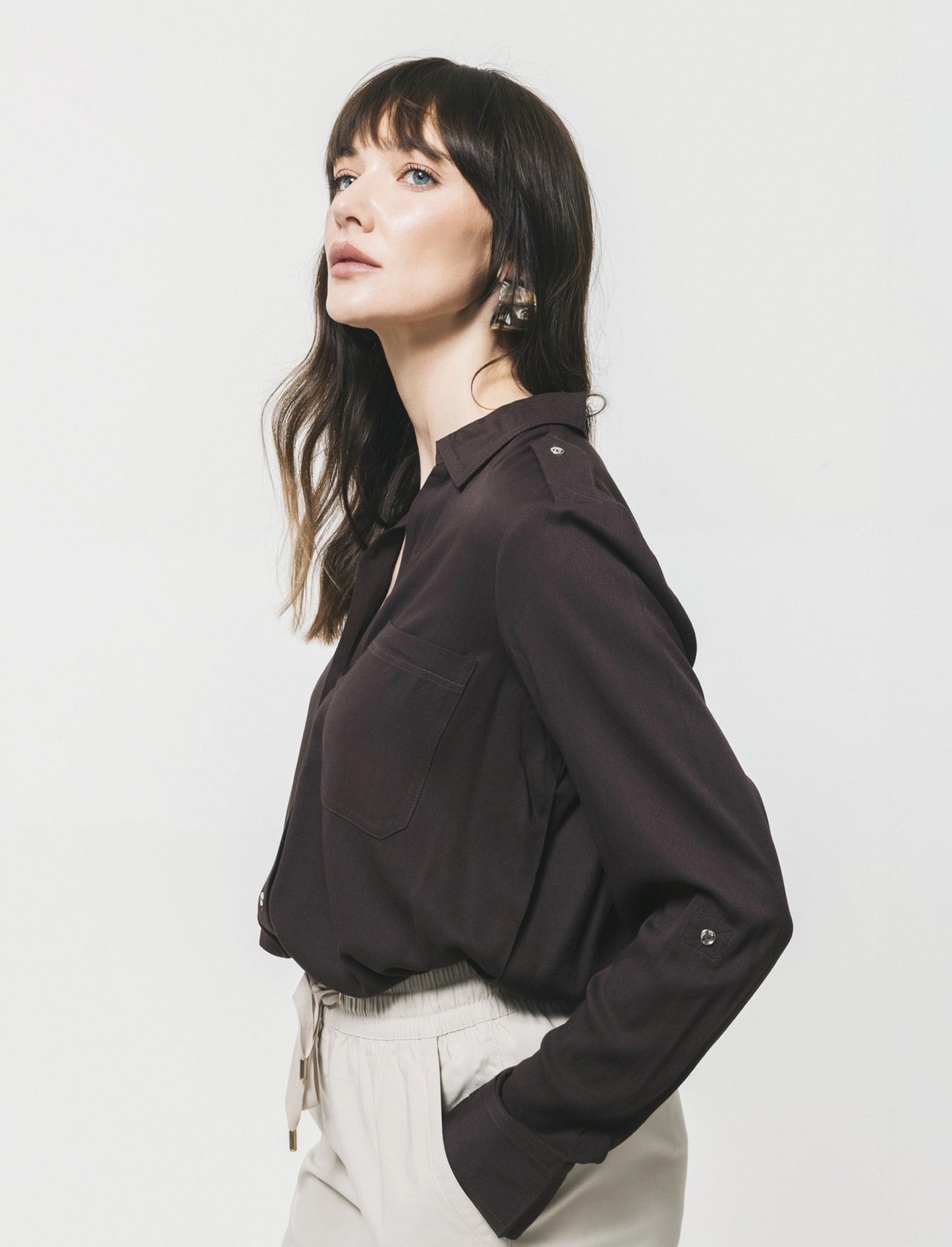 Camicia Basica con Tasche e Laccio - Moro