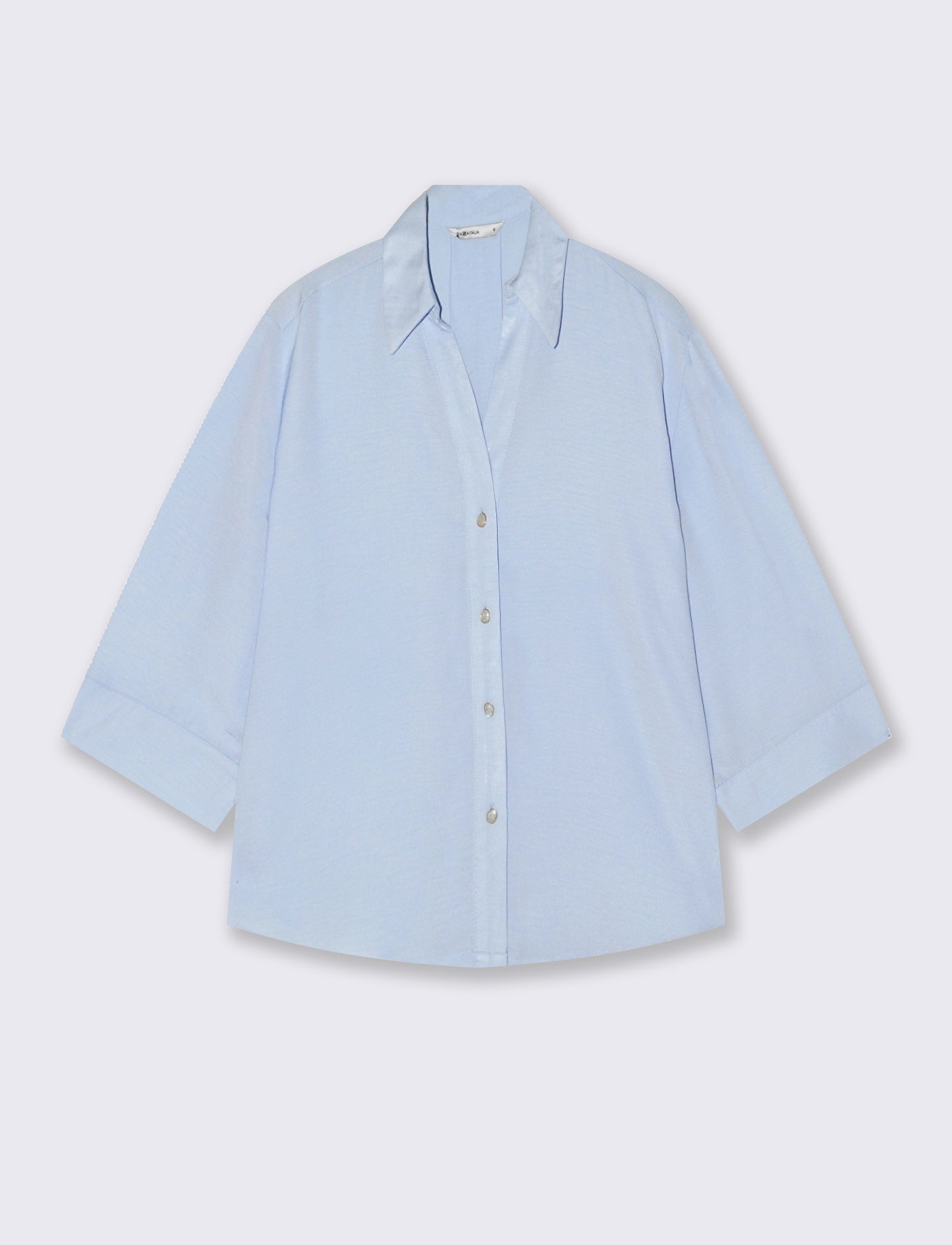 CAMICIA BASICA CON MANICHE A 3/4 - Celeste