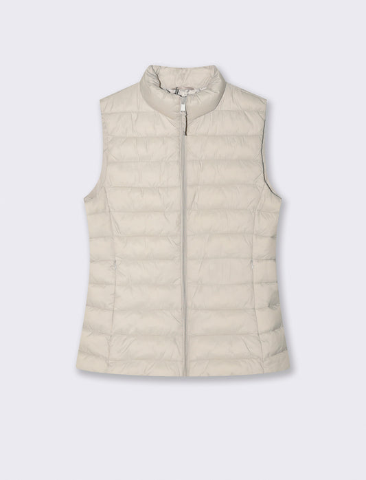 Giubbotto Smanicato Imbottito con Zip - Beige grano