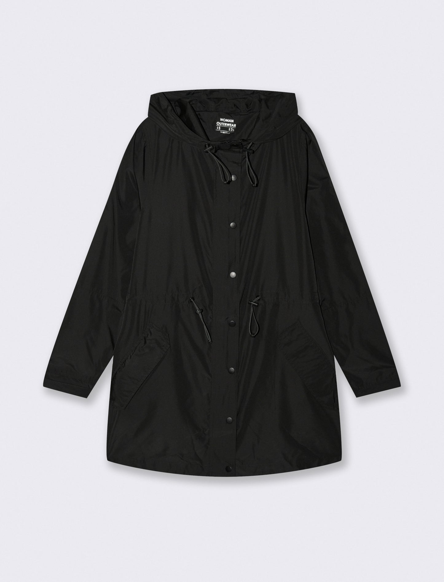 Parka Ripiegabile con Cappuccio e Zip - Nero